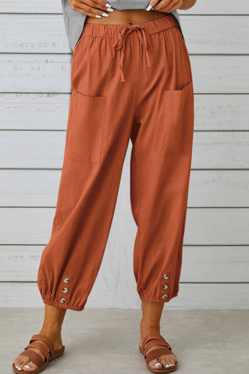 Casual Solid Pocket Loose High Waist Wide Leg Solid Color Bottoms(10 Colors) - Fashionpara