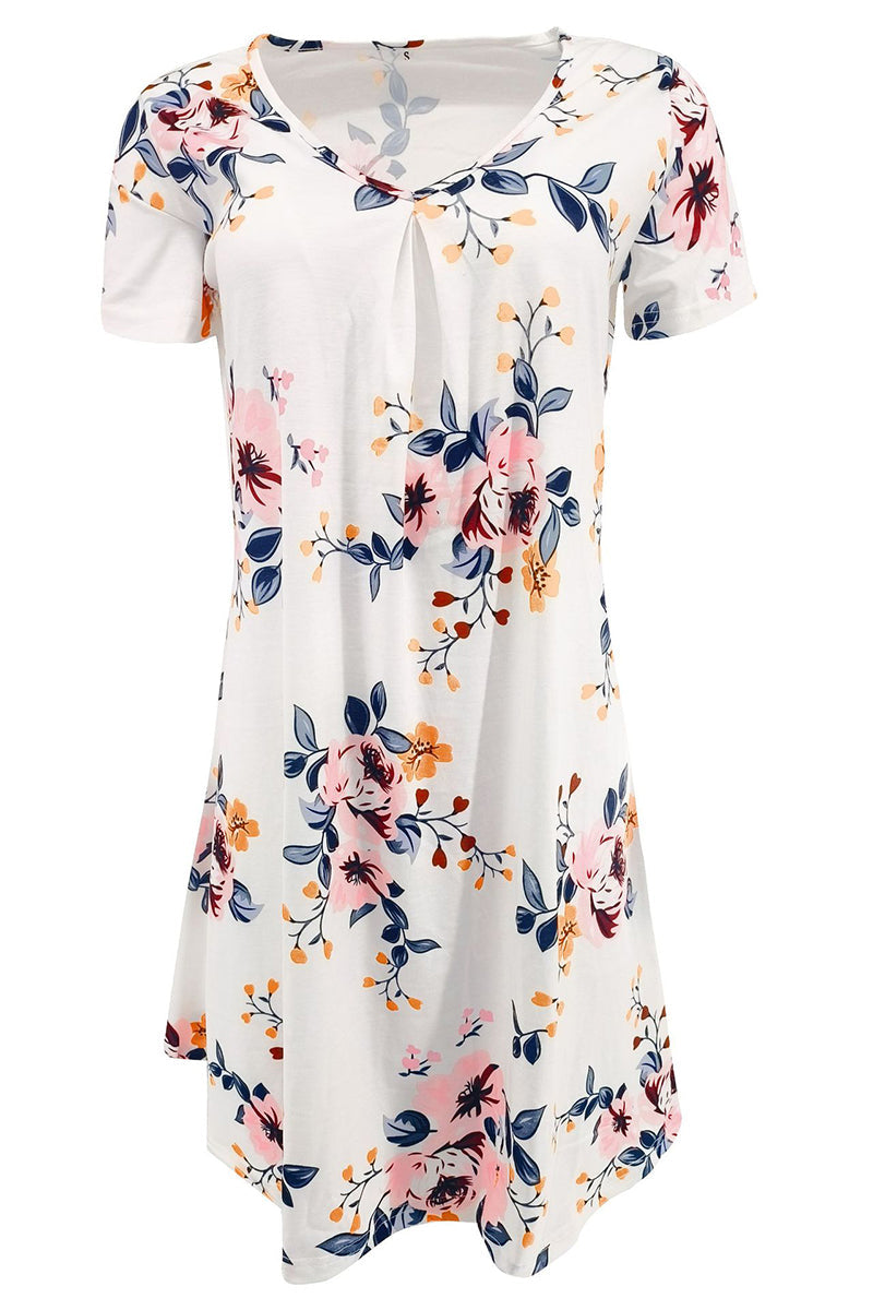 Casual Print Patchwork V Neck A Line Short Sleeve Dress(9 Colors) - Fashionpara