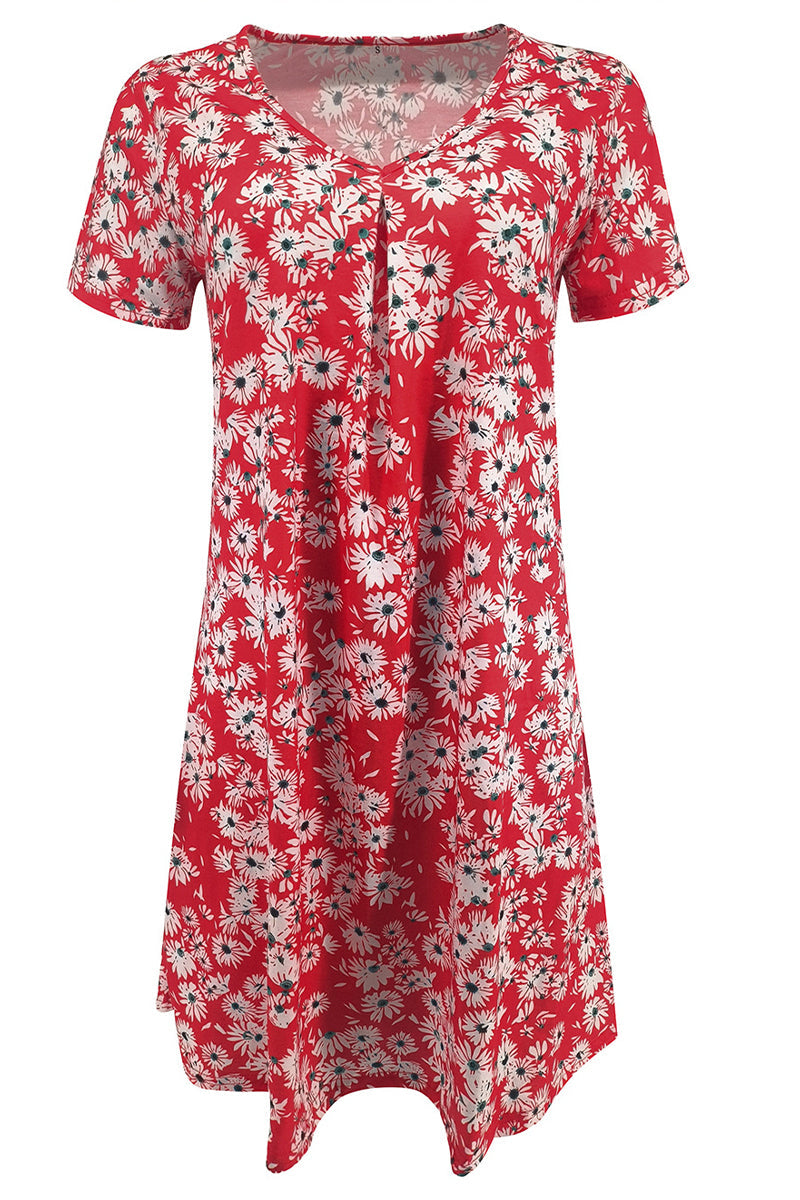 Casual Print Patchwork V Neck A Line Short Sleeve Dress(9 Colors) - Fashionpara