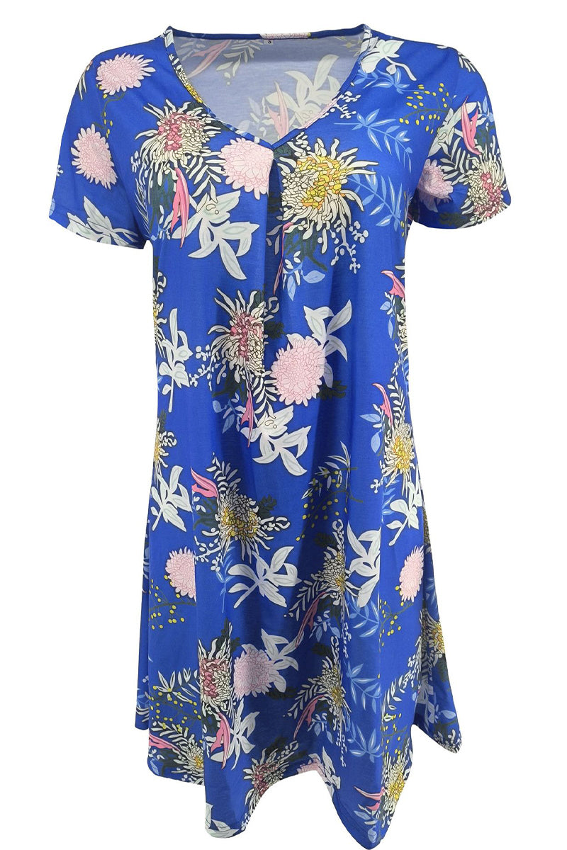 Casual Print Patchwork V Neck A Line Short Sleeve Dress(9 Colors) - Fashionpara