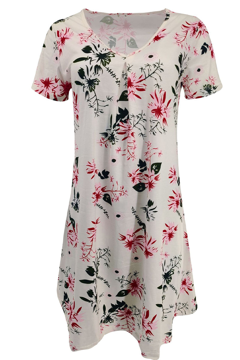 Casual Print Patchwork V Neck A Line Short Sleeve Dress(9 Colors) - Fashionpara