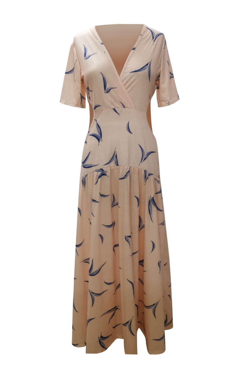 Casual Vacation Print Hollowed Out Patchwork V Neck A Line Dresses  Fashionpara