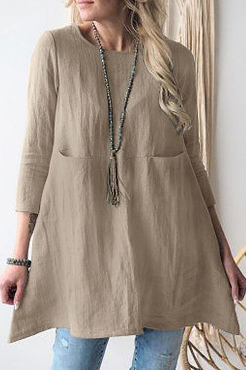 Casual Solid Pocket O Neck A Line Dresses - Fashionpara