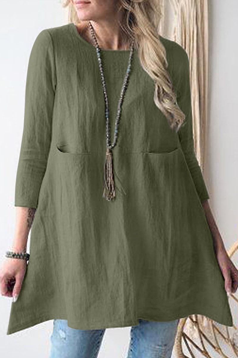 Casual Solid Pocket O Neck A Line Dresses - Fashionpara