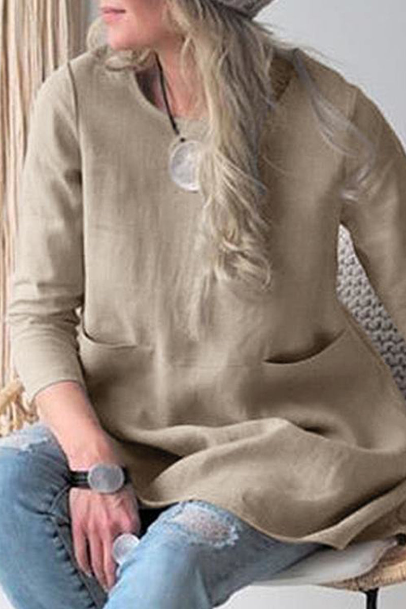 Casual Solid Pocket O Neck A Line Dresses - Fashionpara