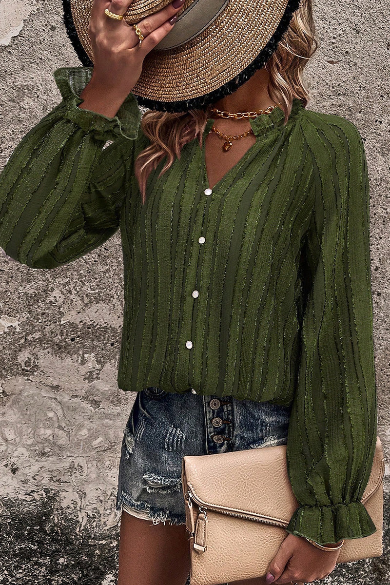 Celebrities Elegant Solid Flounce V Neck Tops - Fashionpara