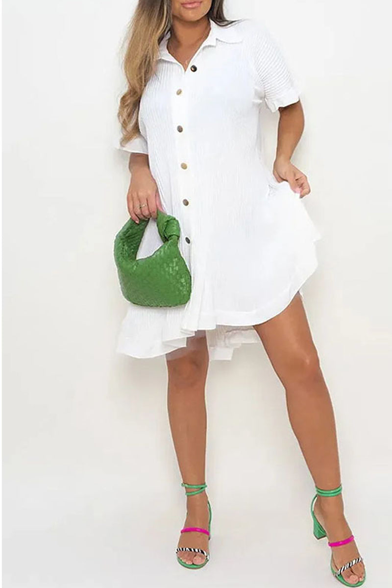 Casual Solid Patchwork Turndown Collar Shirt Dress Dresses - Fashionpara