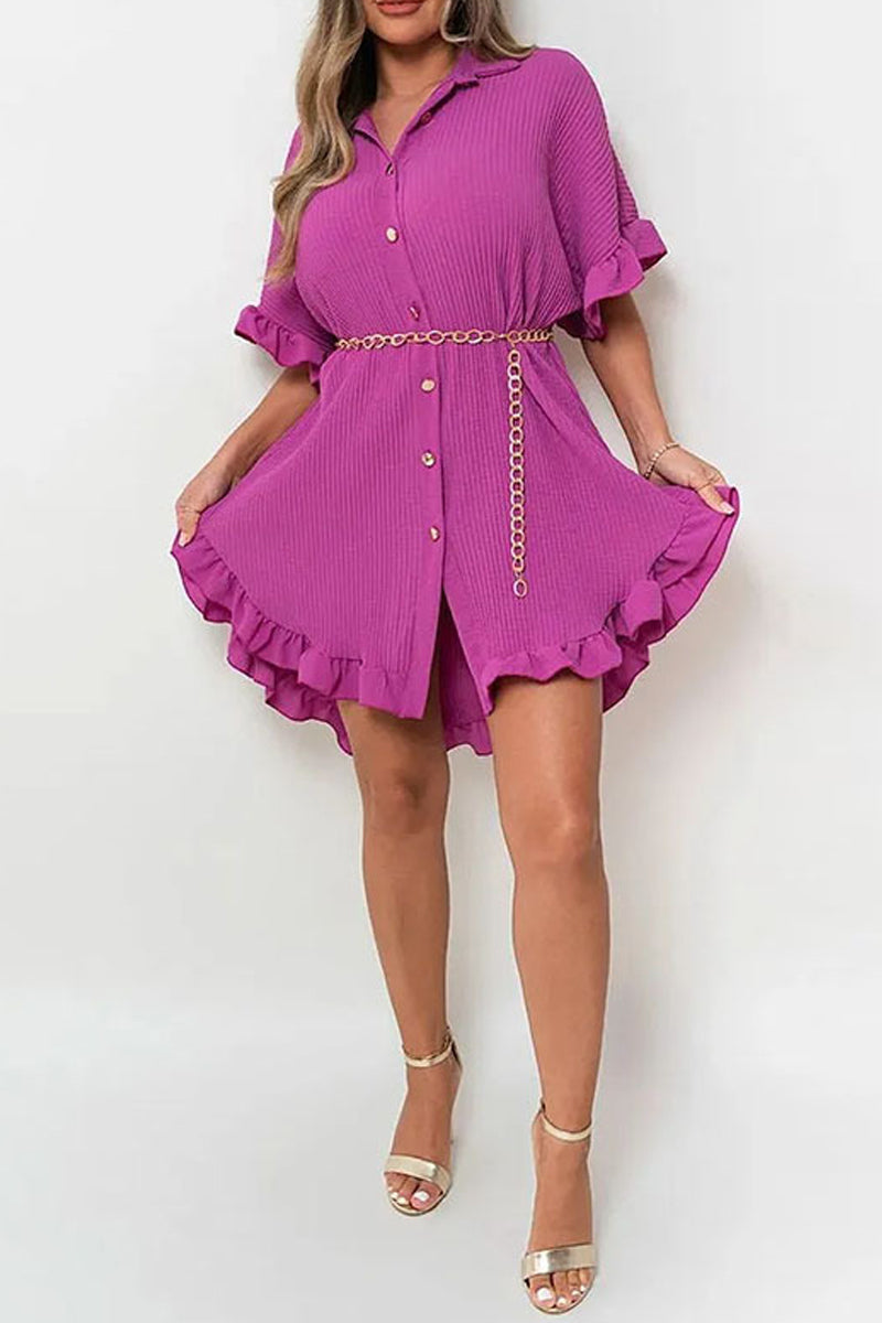 Casual Solid Patchwork Turndown Collar Shirt Dress Dresses - Fashionpara