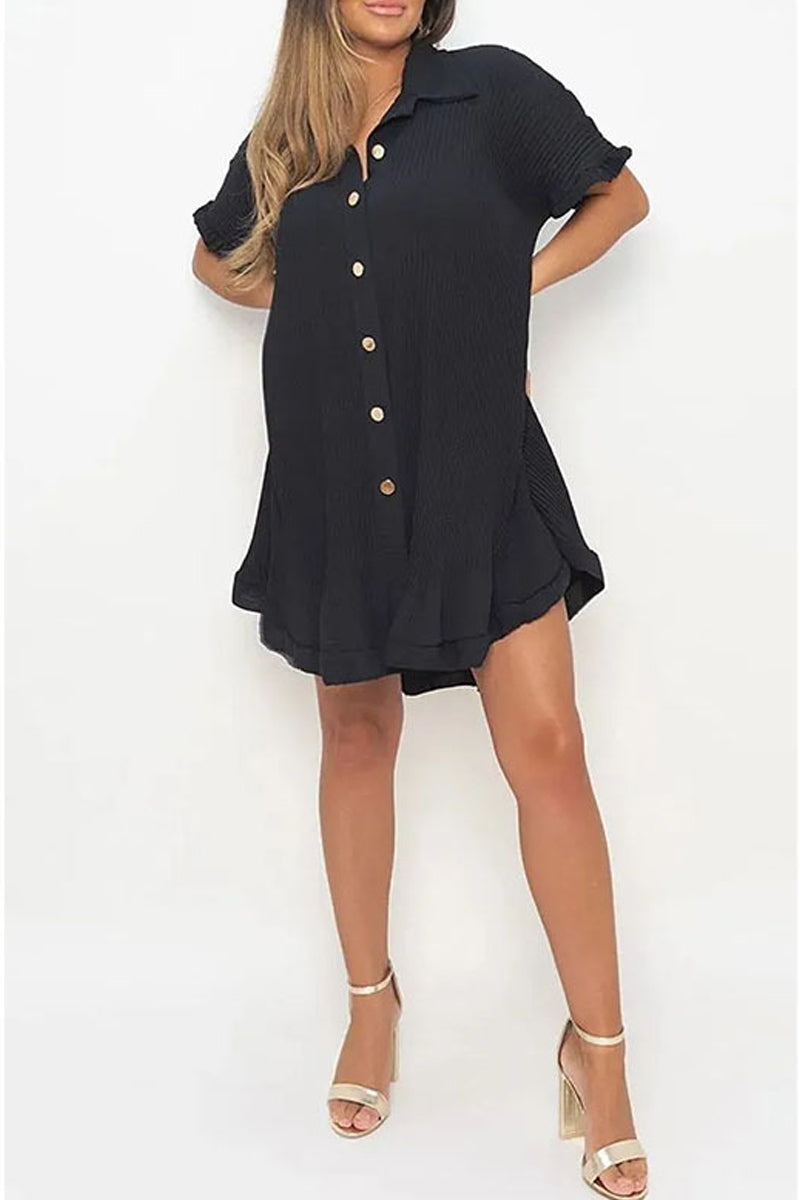 Casual Solid Patchwork Turndown Collar Shirt Dress Dresses - Fashionpara