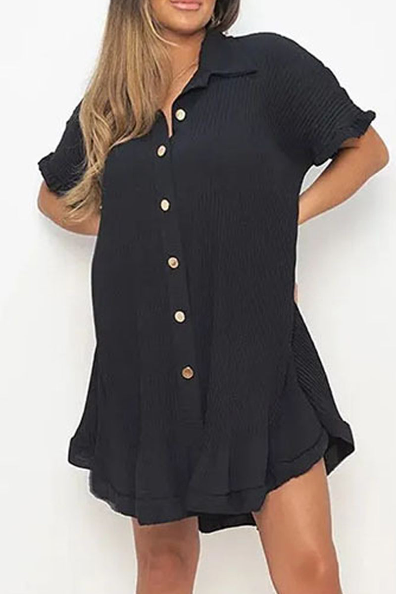 Casual Solid Patchwork Turndown Collar Shirt Dress Dresses - Fashionpara