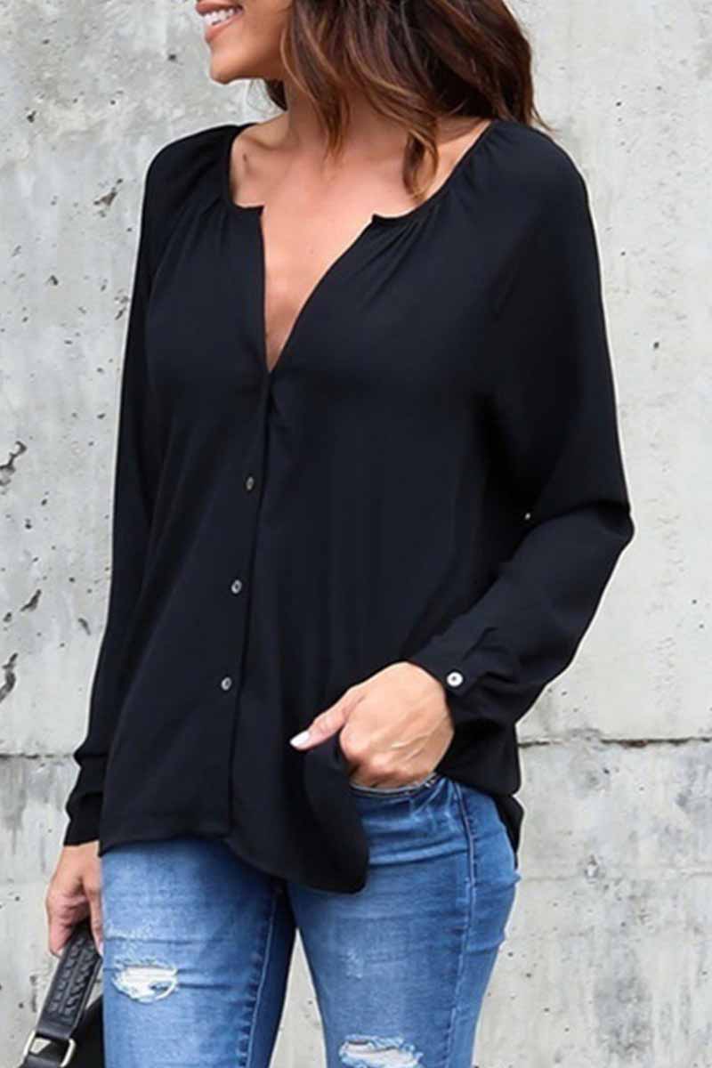 Elegant Solid V Neck Tops - Fashionpara