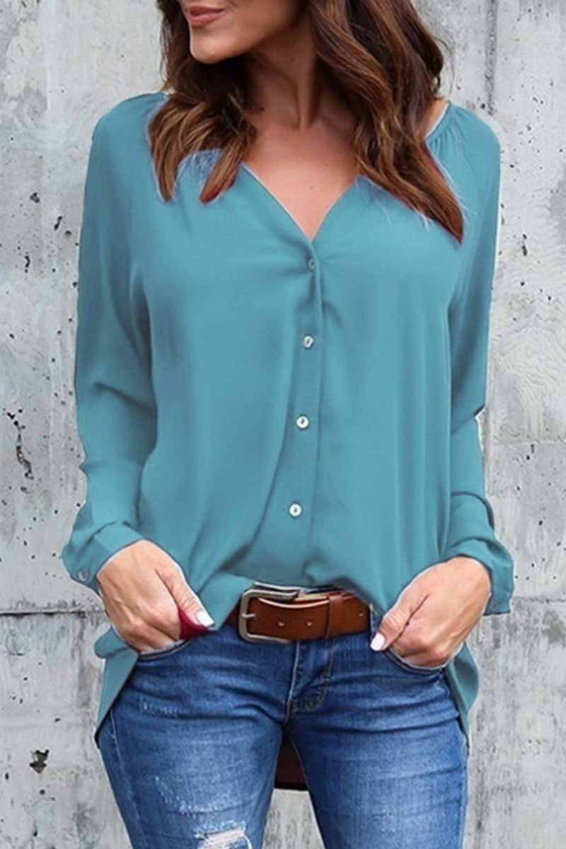 Elegant Solid V Neck Tops - Fashionpara