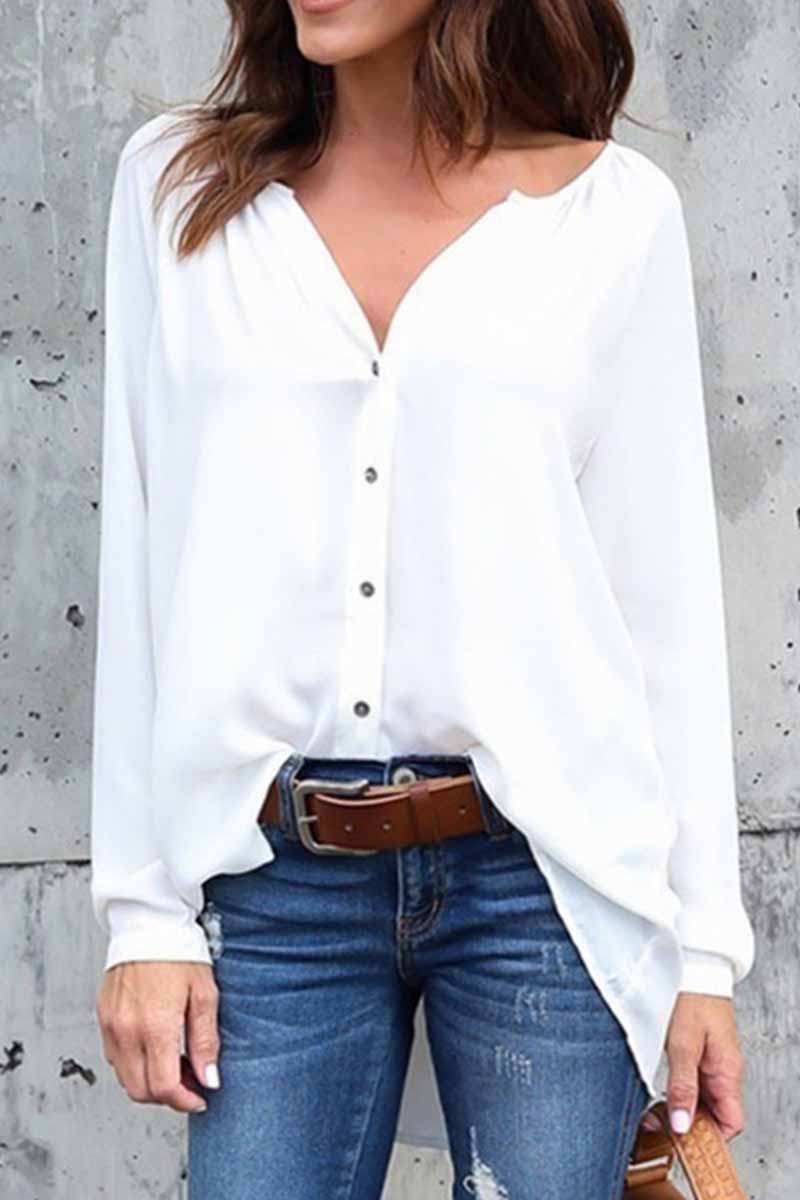 Elegant Solid V Neck Tops - Fashionpara