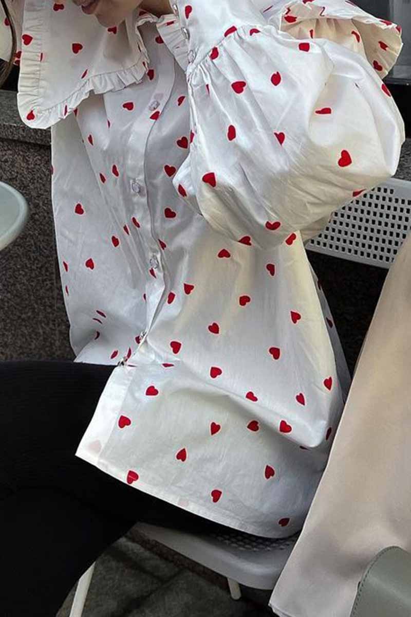 Sweet Print Patchwork Peter Pan Collar Tops - Fashionpara