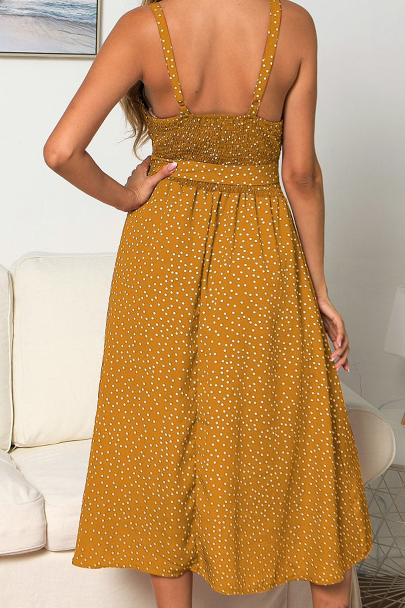 Casual Print Polka Dot Bandage Patchwork Spaghetti Strap A Line Dresses