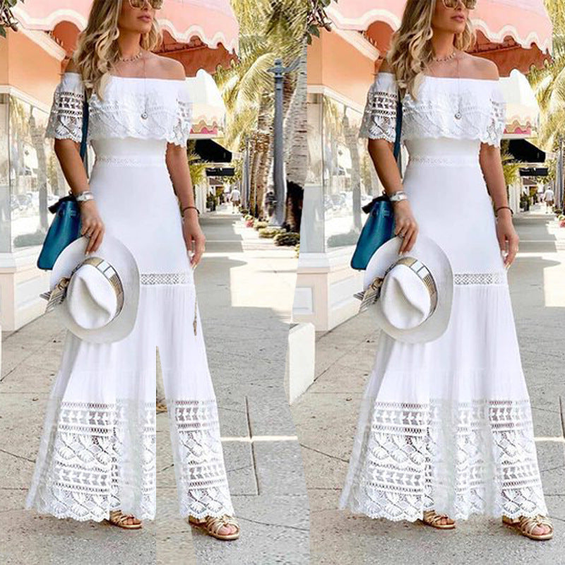 Lace Off Shoulder Flounce Maxi Dress 4