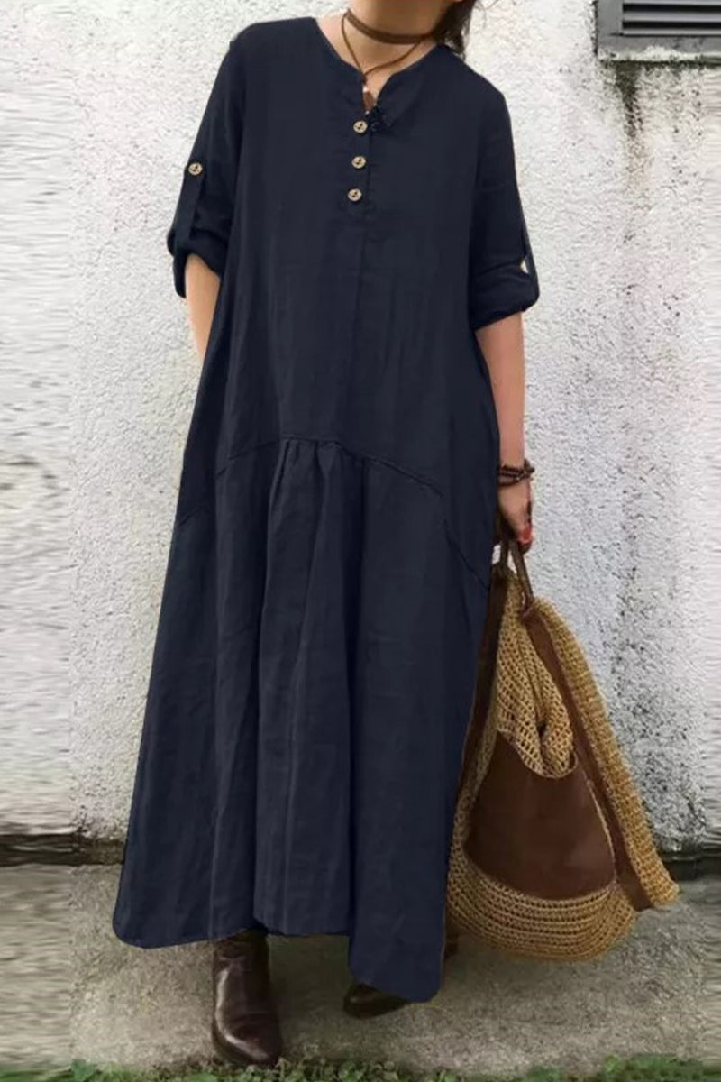 Casual Solid O Neck Shirt Dress Dresses - Fashionpara
