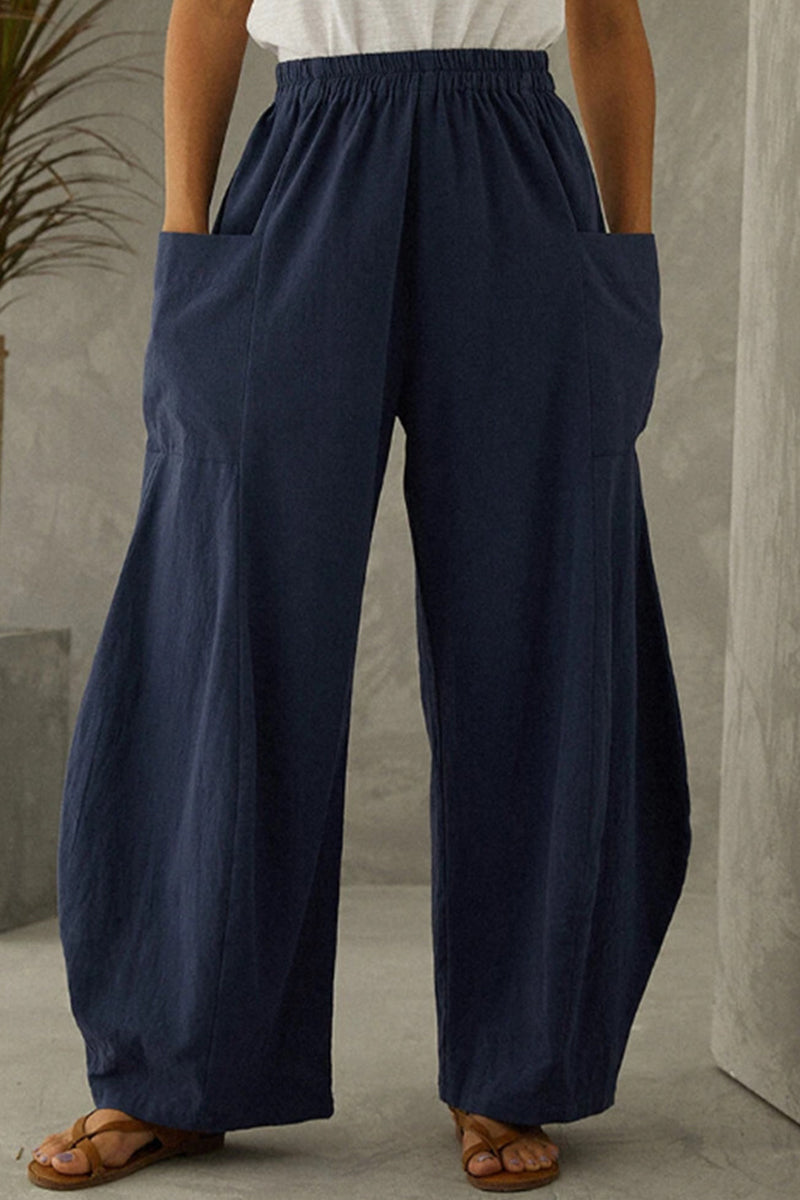 Casual Solid Pocket Loose Solid Color Bottoms - Fashionpara