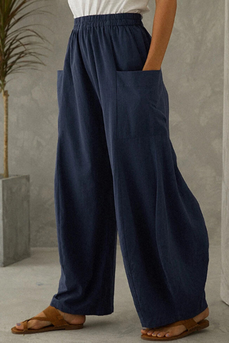 Casual Solid Pocket Loose Solid Color Bottoms - Fashionpara
