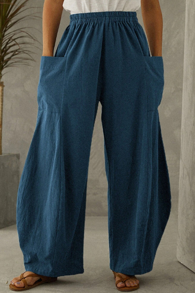 Casual Solid Pocket Loose Solid Color Bottoms - Fashionpara