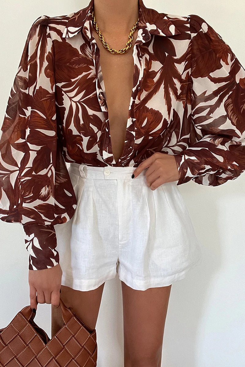 Elegant Floral Patchwork Turndown Collar Blouses(15 Colors)  Fashionpara