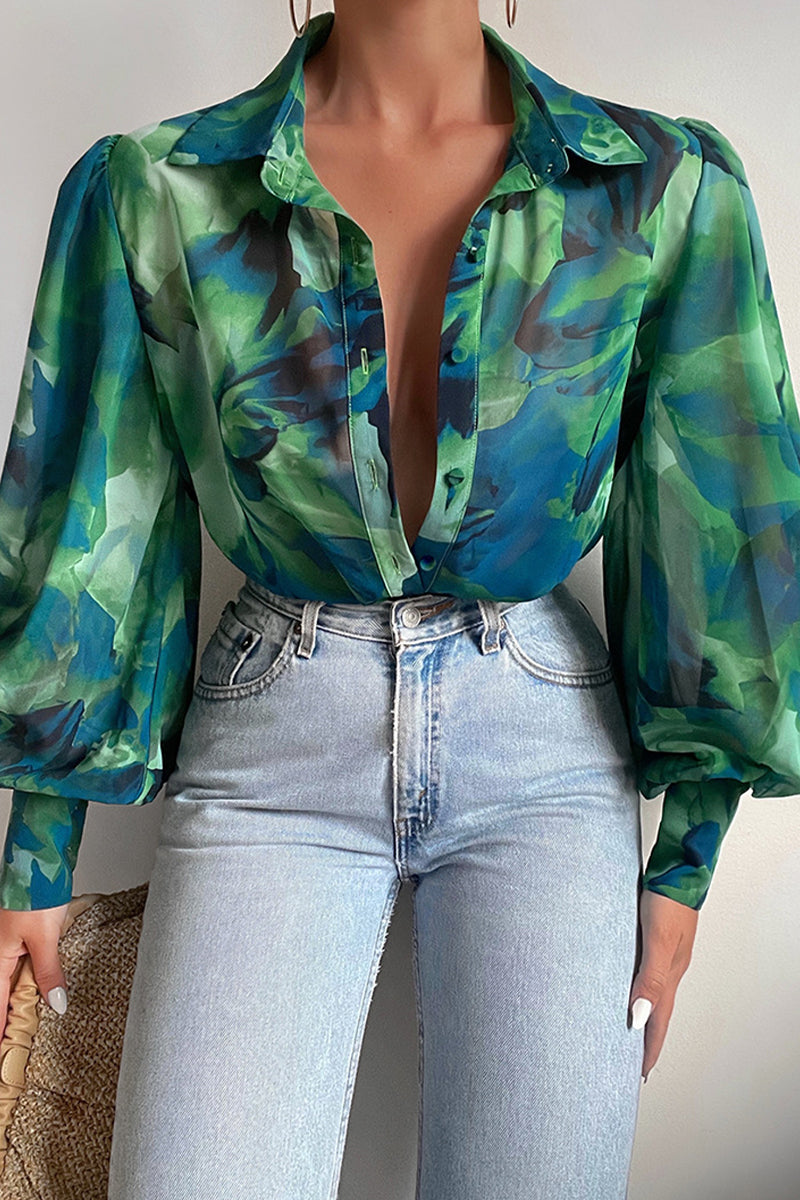 Elegant Floral Patchwork Turndown Collar Blouses(15 Colors)  Fashionpara