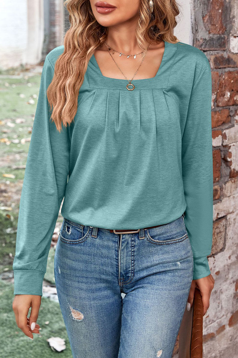 Casual Solid Fold Square Collar Tops - Fashionpara