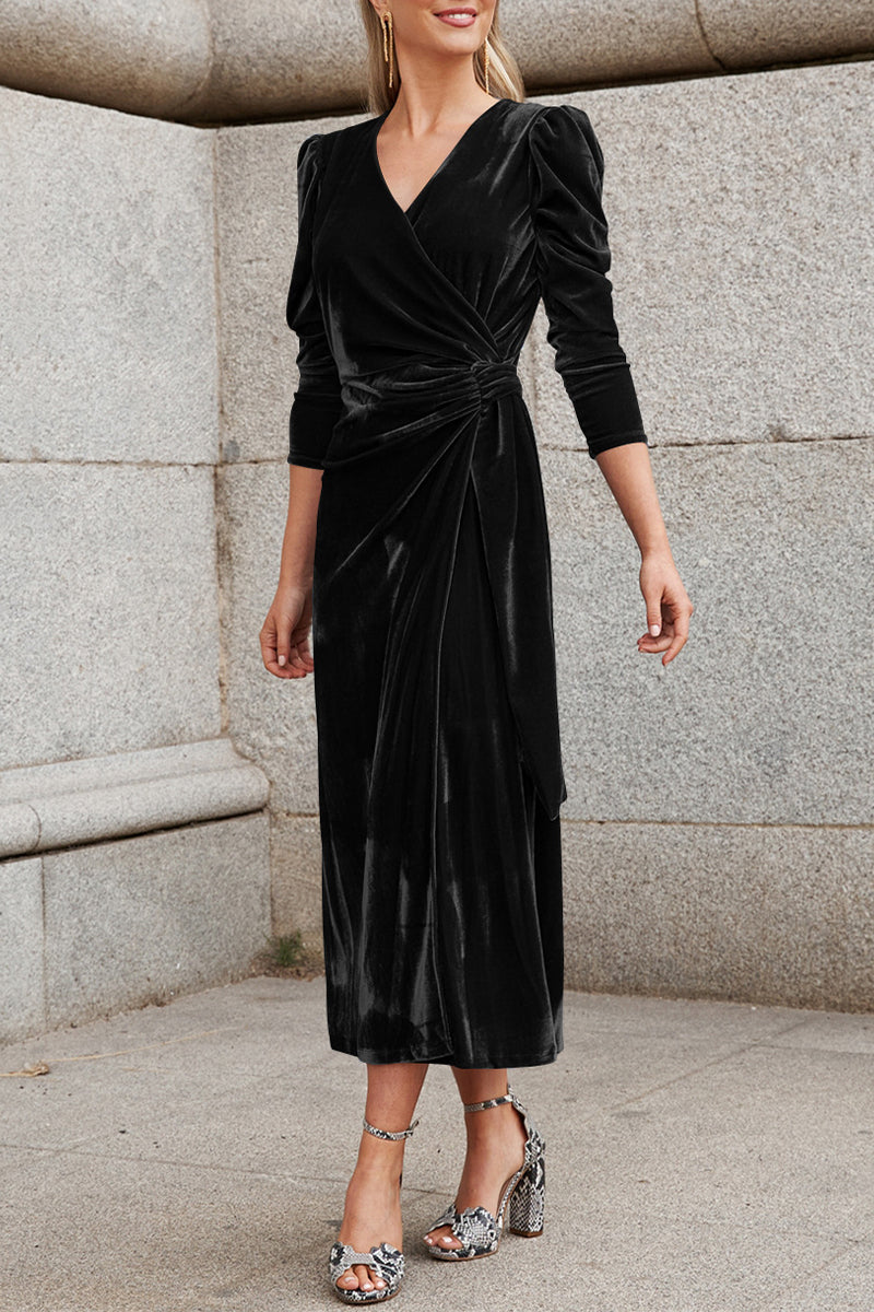 Celebrities Elegant Solid Strap Design V Neck Princess Dresses - Fashionpara