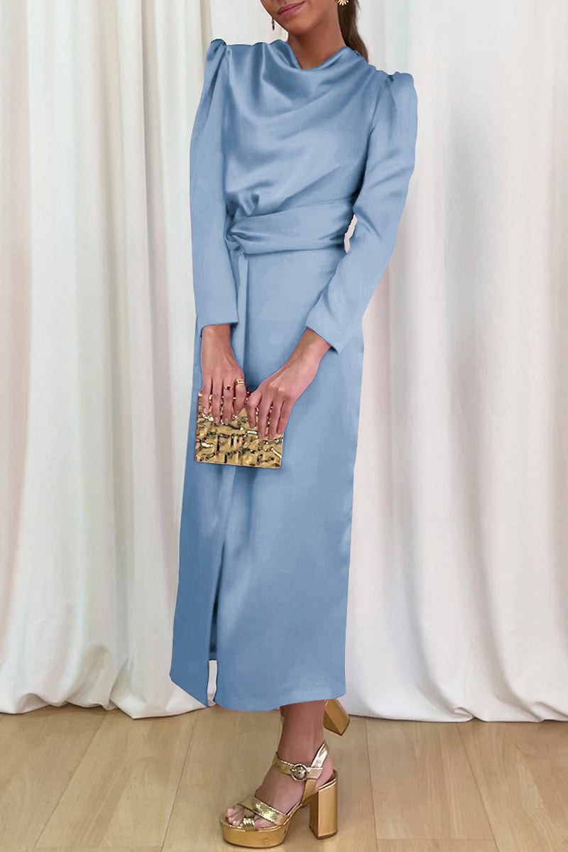 Celebrities Elegant Solid Slit Scarf Collar A Line Dresses(6 Colors) - Fashionpara