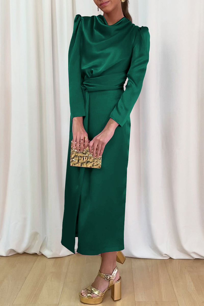 Celebrities Elegant Solid Slit Scarf Collar A Line Dresses(6 Colors) - Fashionpara