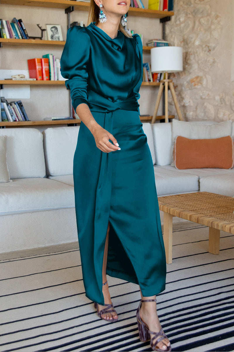 Celebrities Elegant Solid Slit Scarf Collar A Line Dresses(6 Colors) - Fashionpara