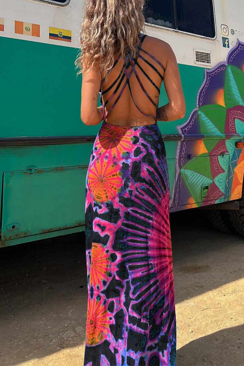 Sexy College Print Backless U Neck Sleeveless Dress Dresses  Fashionpara