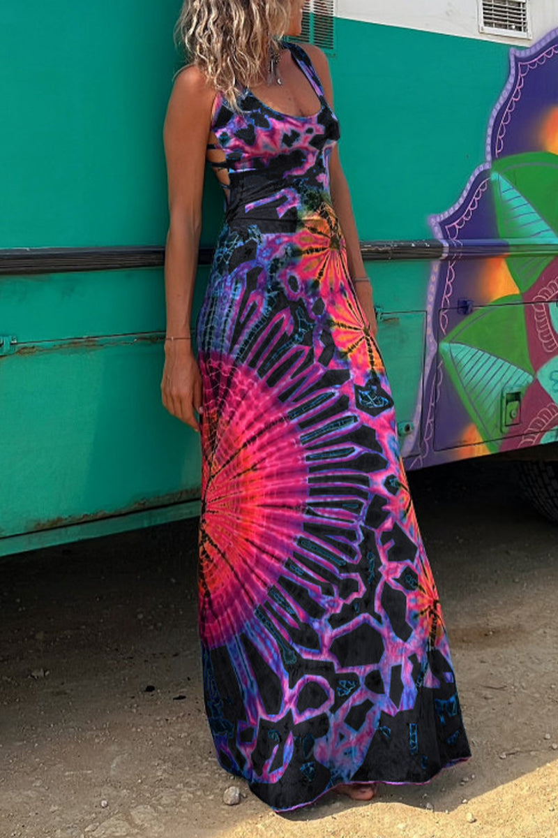 Sexy College Print Backless U Neck Sleeveless Dress Dresses  Fashionpara