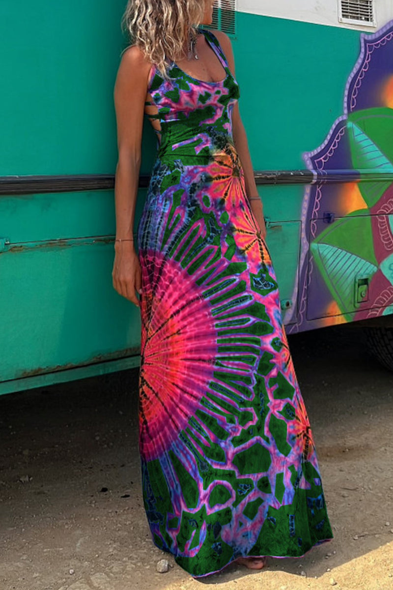 Sexy College Print Backless U Neck Sleeveless Dress Dresses  Fashionpara