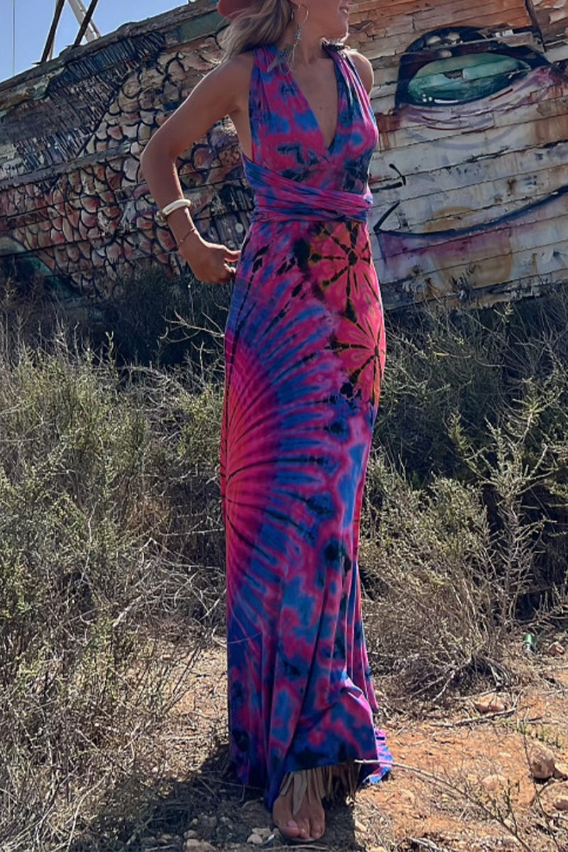 Sexy College Print Cross Straps V Neck Sleeveless Dress Dresses  Fashionpara