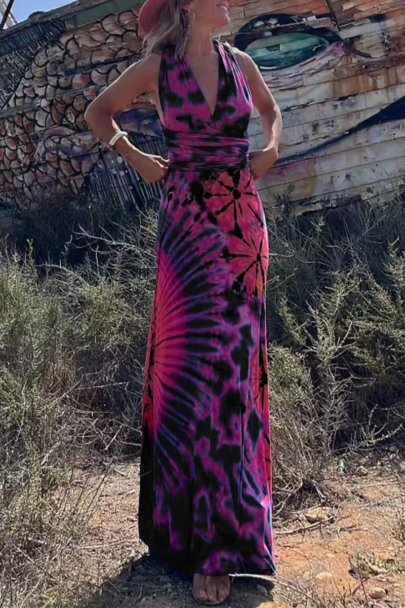 Sexy College Print Cross Straps V Neck Sleeveless Dress Dresses  Fashionpara