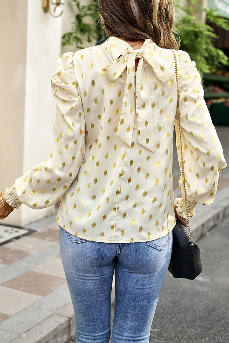 Elegant Polka Dot Fold Half A Turtleneck Blouses(6 Colors)