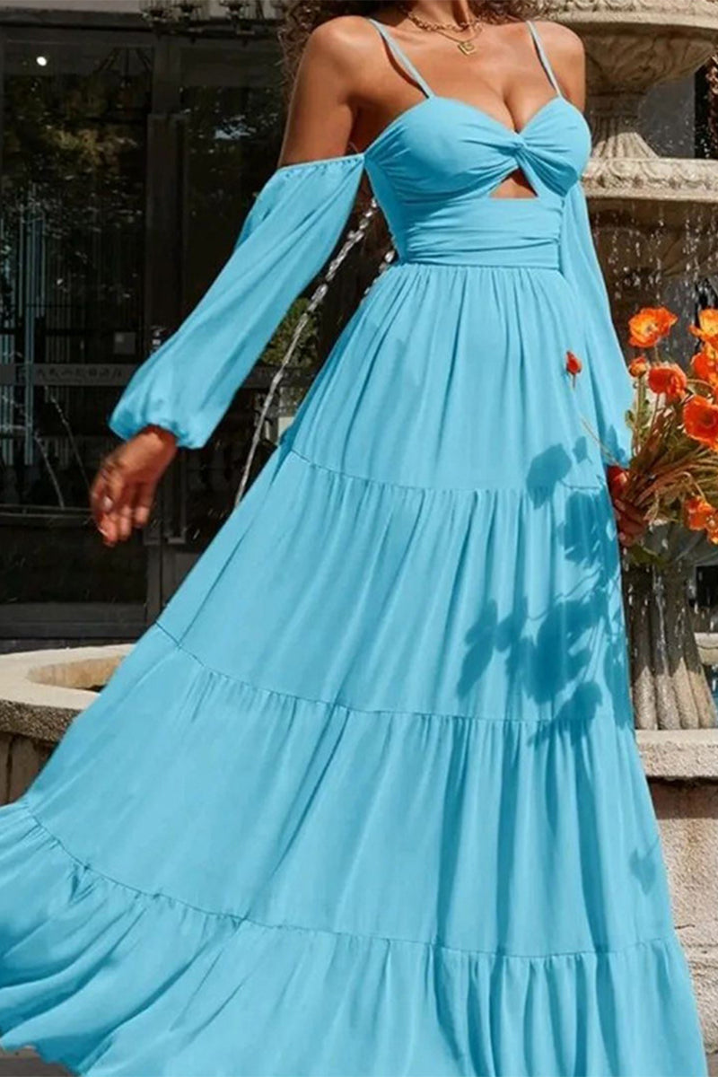 Sexy Solid Fold V Neck Sling Dress Dresses - Fashionpara