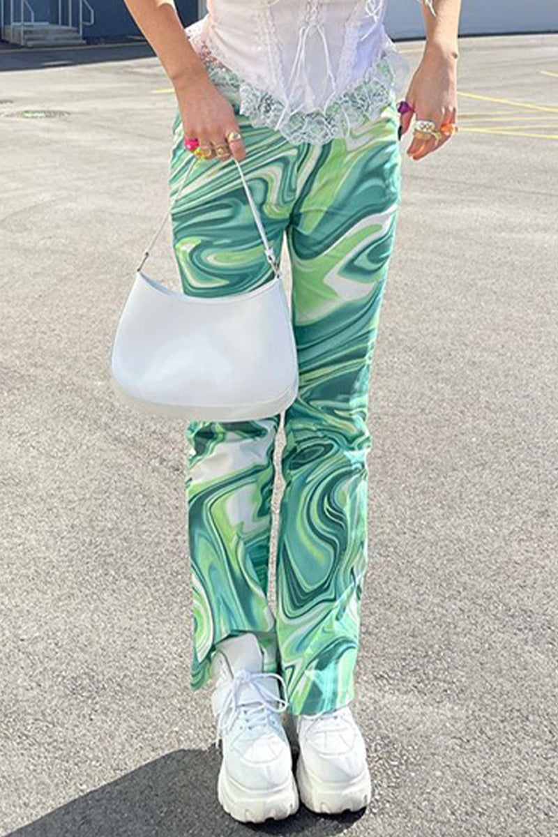 Street Geometric Printing Straight Full Print Bottoms  Fashionpara