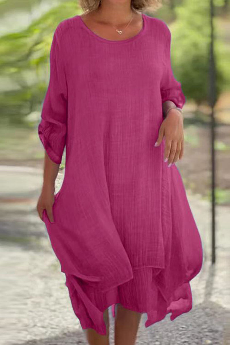 Casual Solid Bandage O Neck A Line Dresses - Fashionpara