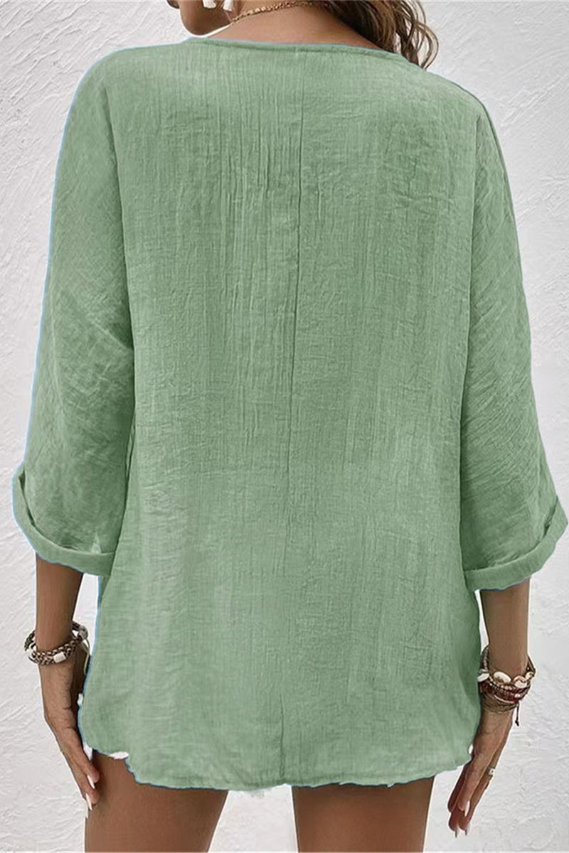 Simplicity Solid Buttons V Neck Tops - Fashionpara