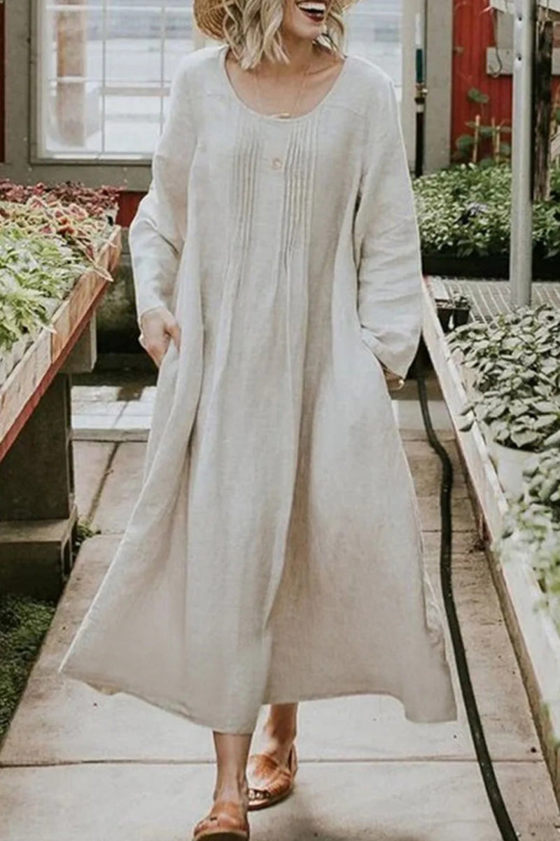 College Solid Pocket O Neck A Line Dresses(5 Colors) - Fashionpara