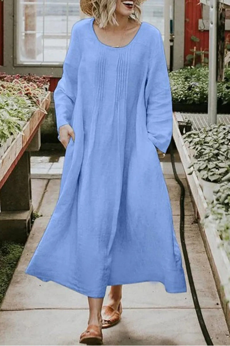 College Solid Pocket O Neck A Line Dresses(5 Colors) - Fashionpara