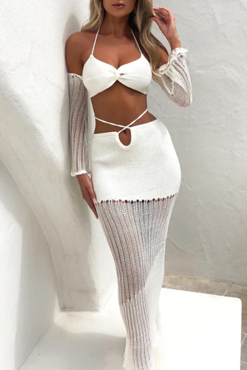 Sexy Vacation Hollowed Out Halter Two Pieces  Fashionpara