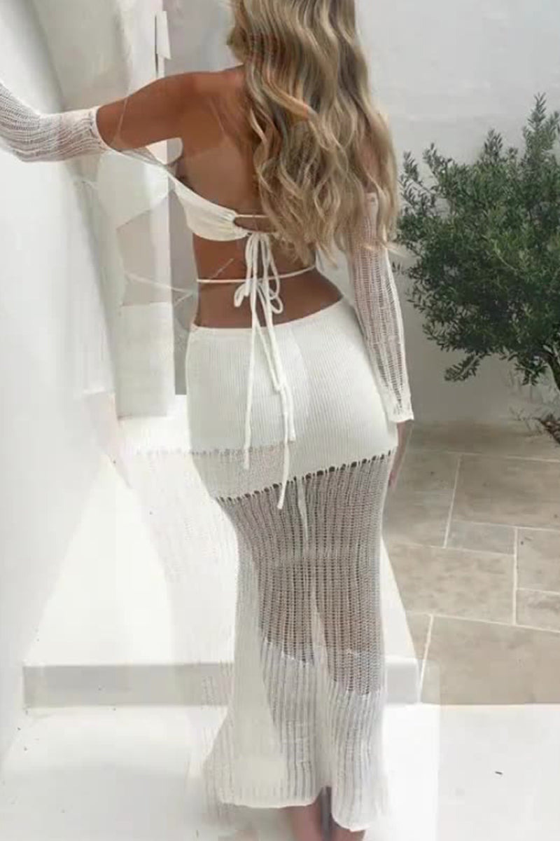 Sexy Vacation Hollowed Out Halter Two Pieces  Fashionpara