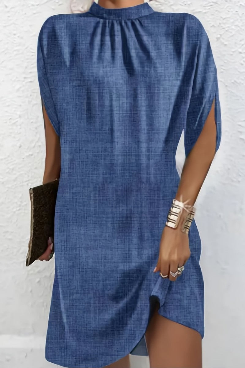 Casual Print Solid Patchwork Half A Turtleneck Short Sleeve Dress(11 Colors) - Fashionpara