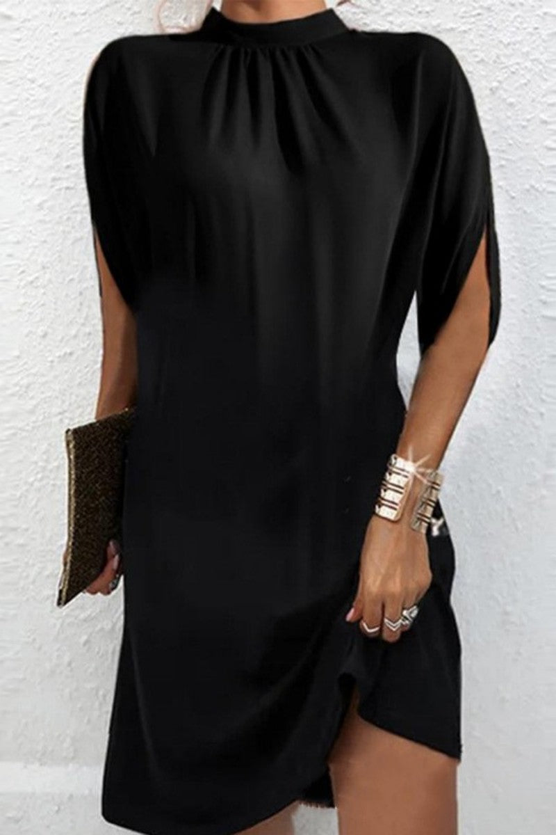 Casual Print Solid Patchwork Half A Turtleneck Short Sleeve Dress(11 Colors) - Fashionpara