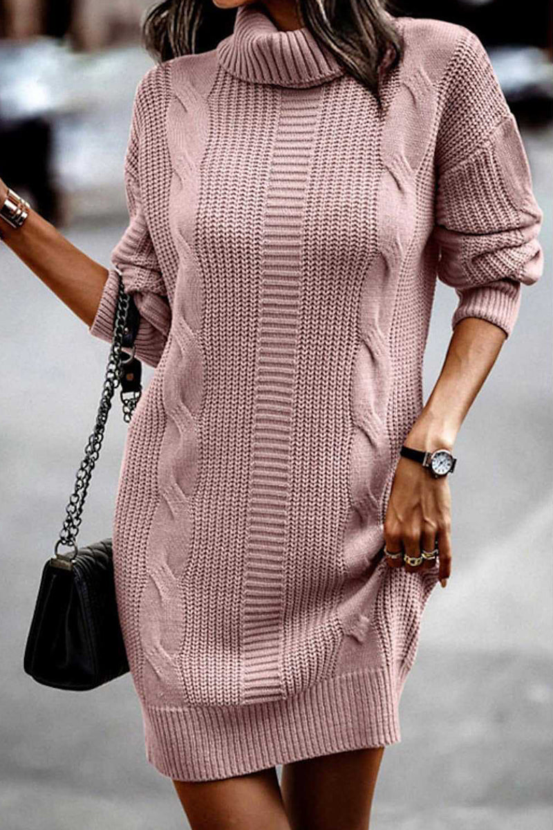 Casual Solid Make Old Turtleneck Long Sleeve Dresses(6 Colors)