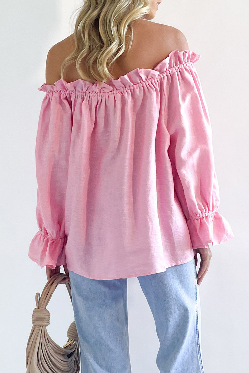 Casual Street Solid Stringy Selvedge Off the Shoulder Tops(3 Colors) - Fashionpara