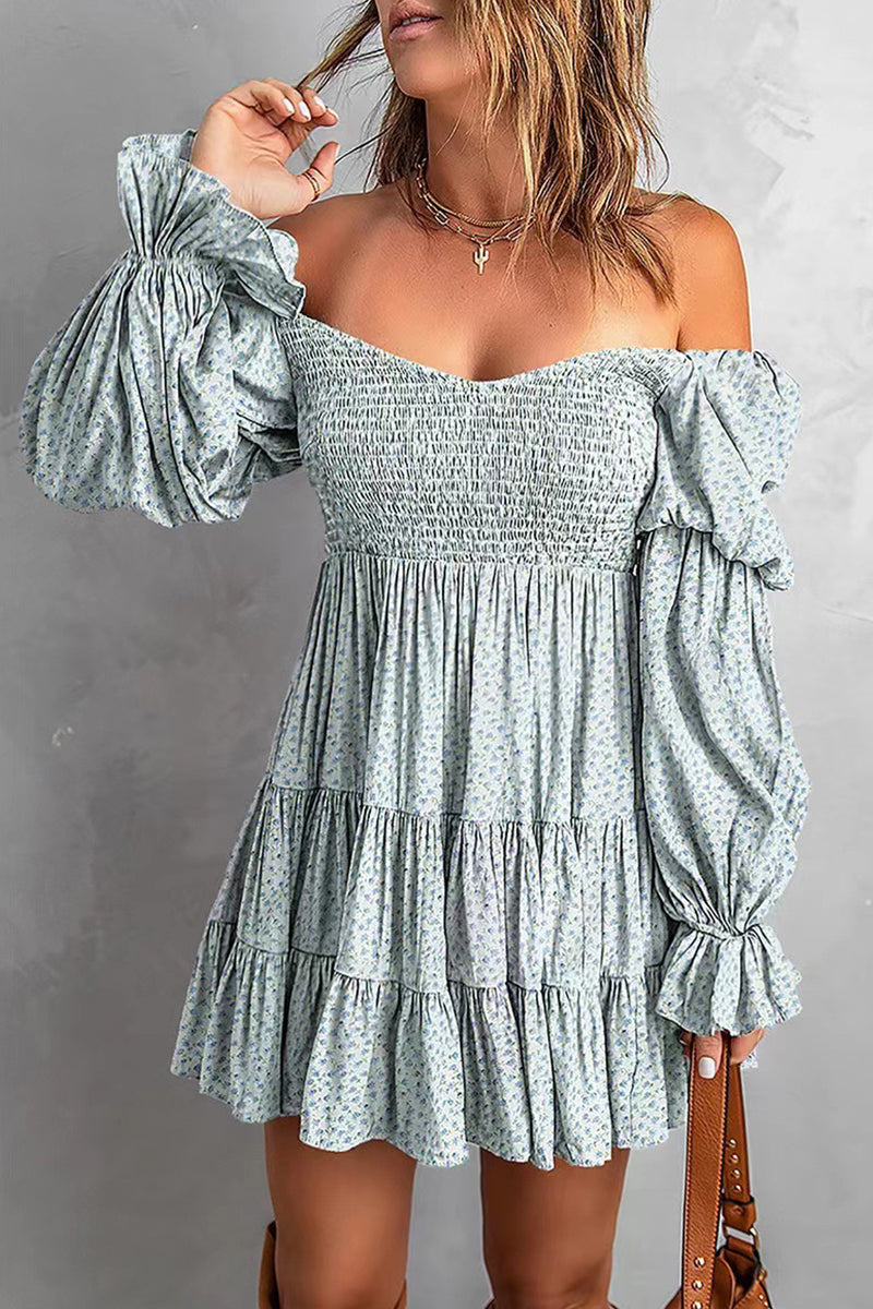 Sexy Floral Patchwork Off the Shoulder Printed Dress Dresses - Fashionpara